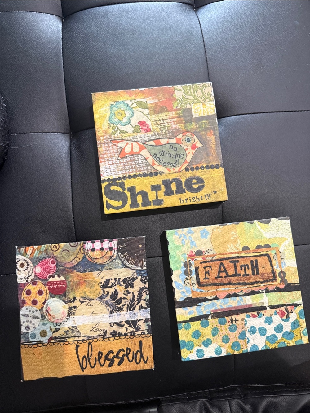 Demdaco Brightly Shine & Faith Collage Plaques in Yellow, Blue, Green collection